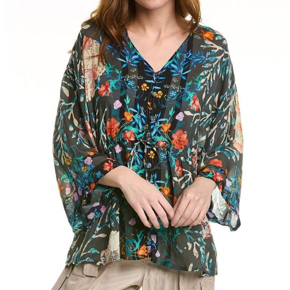 Johnny Was Tops - Johnny Was Kashim Devena Blouse Womens Size M Boho Bloomcore Dark Romantic